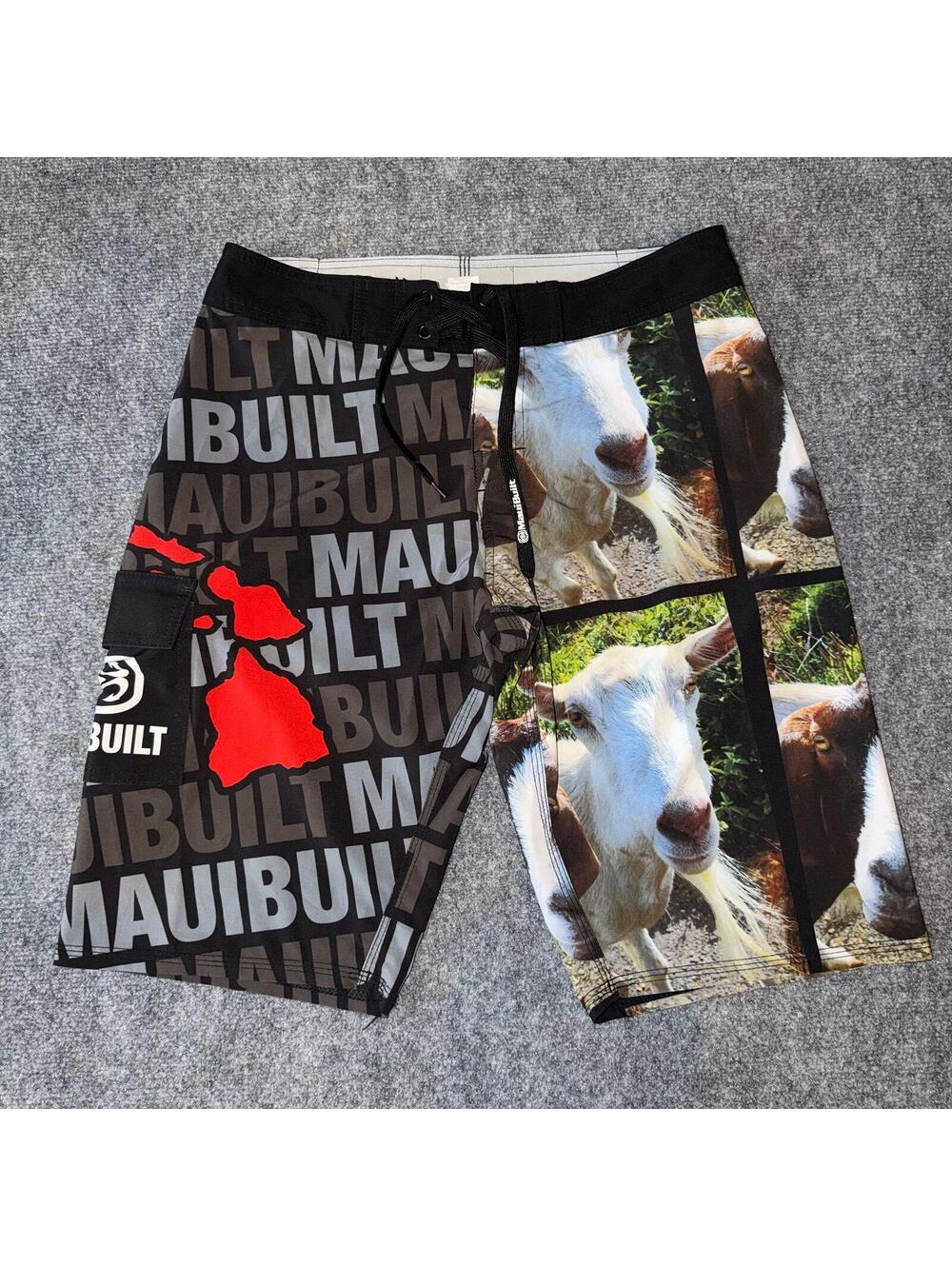 Maui Built Goat Surf Board Shorts Mens MD Vtg y2k 90s Rare